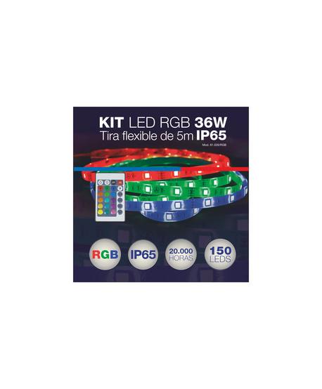 KIT TIRA LEDS RGB IP65 CONTROLADOR I F.A. 36W 5m