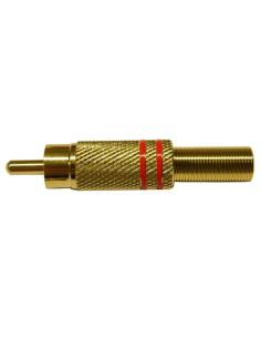 CONECTOR RCA MACHO DORADO LINEAS ROJAS CABLE 6mm