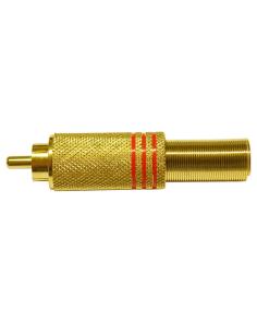 CONECTOR RCA MACHO DORADO LINEAS ROJAS CABLE 8mm