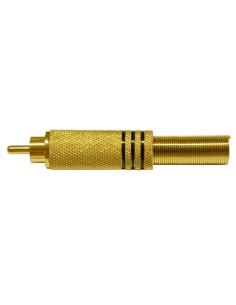 CONECTOR RCA MACHO DORADO LINEAS NEGRAS CABLE 8mm