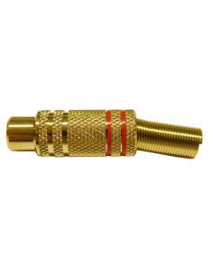 CONECTOR RCA HEMBRA DORADO LINEAS ROJAS CABLE 6mm
