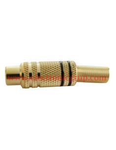 CONECTOR RCA HEMBRA DORADO LINEAS NEGRAS CABLE 6mm