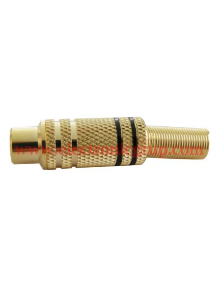 CONECTOR RCA HEMBRA DORADO LINEAS NEGRAS CABLE 6mm