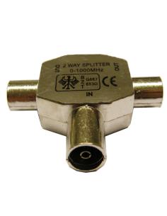 DISTRIBUIDOR COAXIAL TIPO "T" 2 MACHOS-1 HEMBRA
