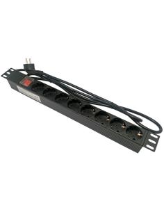 BASE 8 ENCHUFES SCHUKO RACK 19" +INTERR+CABLE 1,8m