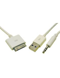 CONEXION APPLE 30 pin - JACK 3,5mm ESTEREO+USB 1m