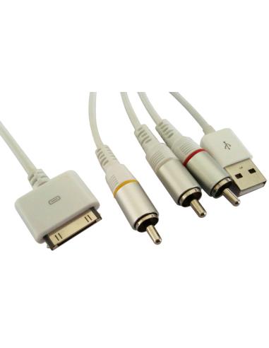 CONEXION APPLE 30 pin MACHO - USB A +3 x RCA 1m