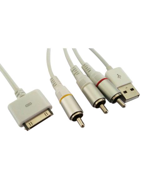 CONEXION APPLE 30 pin MACHO - USB A +3 x RCA 1m