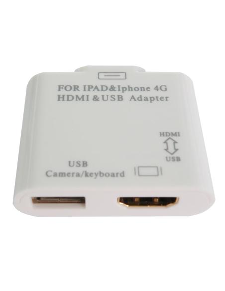 ADAPTADOR APPLE 30 pin MACHO - HDMI + USB HEMBRA