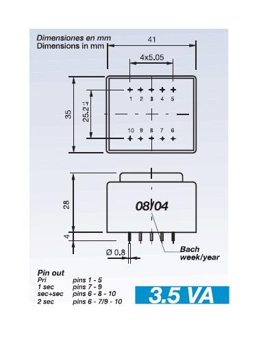 TRANSFORMADOR ENCAPSULADO 230V Sec.9V 3,5VA