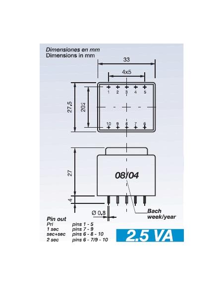 TRANSFORMADOR ENCAPSULADO 230V Sec.24-24V 2,5VA