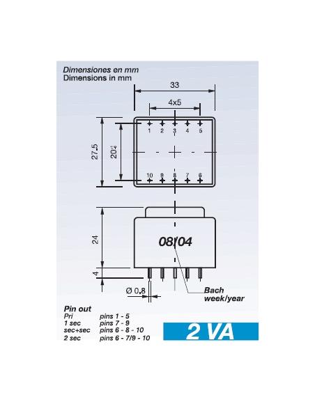 TRANSFORMADOR ENCAPSULADO 230V Sec.6V 2VA