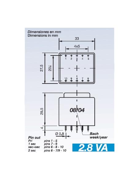 TRANSFORMADOR ENCAPSULADO 230V Sec.9-9V 2,8VA