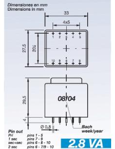 TRANSFORMADOR ENCAPSULADO 230V Sec.15-15V 2,8VA