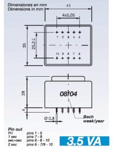 TRANSFORMADOR ENCAPSULADO 230V Sec.15-15V 3,5VA
