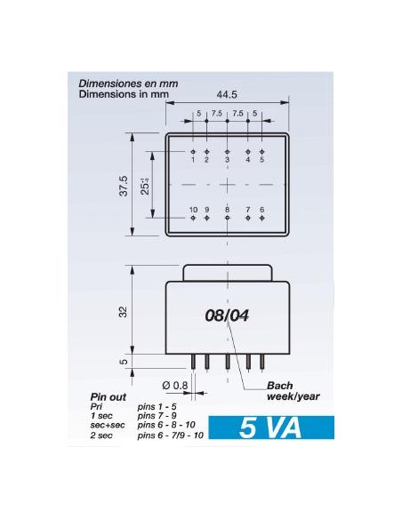 TRANSFORMADOR ENCAPSULADO 230V Sec.15V 5VA