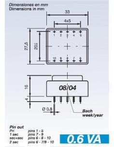 TRANSFORMADOR ENCAPSULADO 230V Sec.18V 0,6VA
