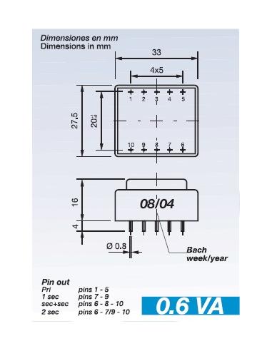 TRANSFORMADOR ENCAPSULADO 230V Sec.24V 0,6VA