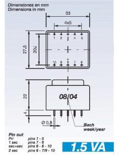 TRANSFORMADOR ENCAPSULADO 230V Sec.24V 1,5VA