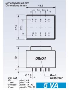 TRANSFORMADOR ENCAPSULADO 230V Sec.24V 5VA