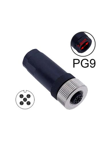 CONNECTEUR AÉRONAUTIQUE FEMELLE M12 PG9 IP67