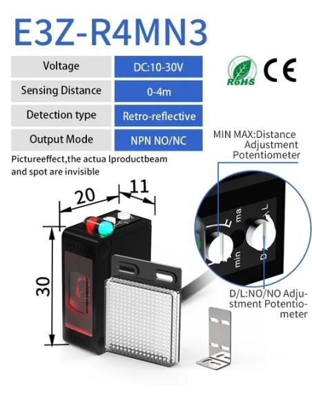 FOTOCELULA DE REFLEXION 4m NPN NO/NC 10-30Vcc 3c