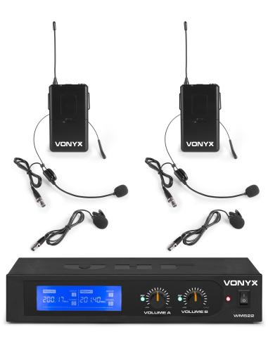 MICROFONE SEM FIOS DE CABEÇA DUPLA VHF WM522B