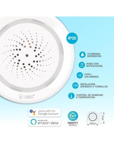 SIRENA ALARMA WIFI 105dB ALEXA/GOOGLE