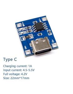 TP4056 MODULO 5V USB-C 1AMP. CARGADOR BATERIAS LITIO 18650 SIN PROTECCION