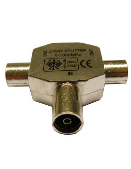 DISTRIBUIDOR COAXIAL TIPO "T" 2 MACHOS-1 FÊMEA