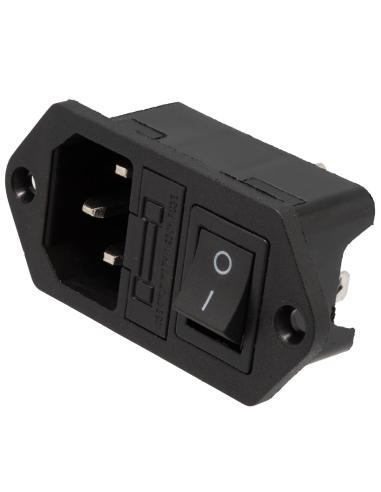 BASE CHASIS C/TORNILLOS IEC320 C14 MACHO+INTERRUPTOR+FUSIBLE 250VAC/10A