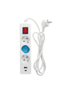 BASE MULTIPLE 3T + USB C + A con interruptor (3x1.5mm) 1,4m