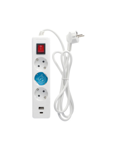 BASE MULTIPLE 3T + USB C + A con interruptor (3x1.5mm) 1,4m